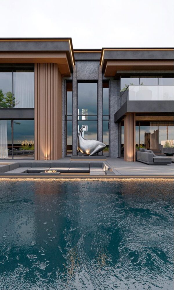 عکس ویلای طوسی و طراحی داخلی ویلا با رنگ طوسی